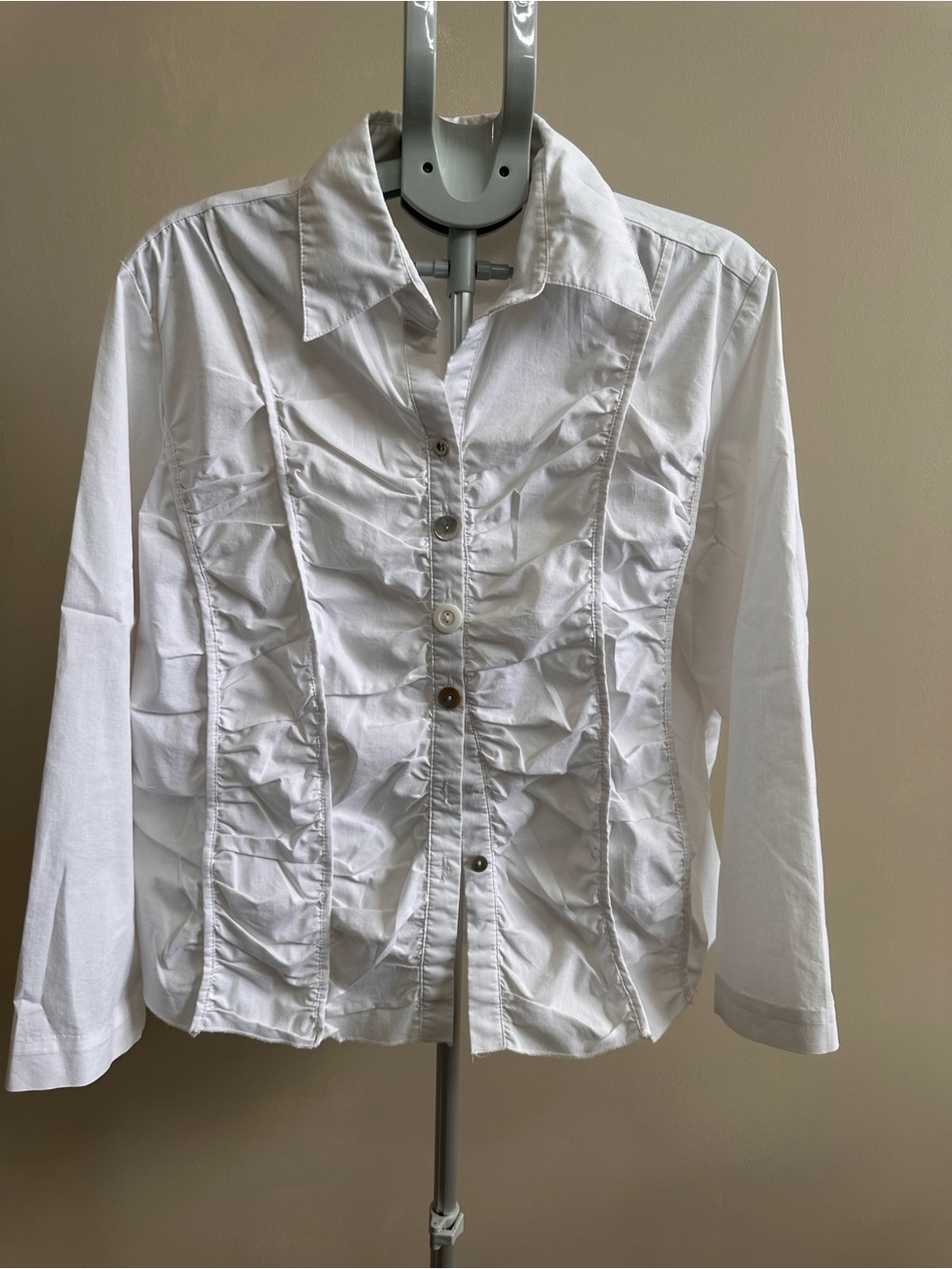 Women's White Ruffle-Front Button Blazer Jacket